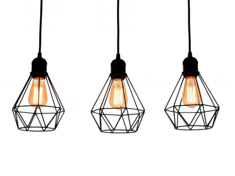 Modern pendant lights with geometric shades isolated on transparent background - Powered by Adobe