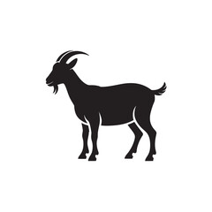 Obraz premium A simple black silhouette of a goat standing in profile view on a white background.