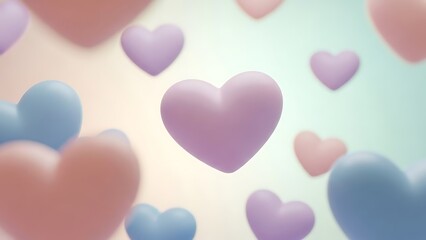 Pastel hearts background with floating purple pink and blue hearts