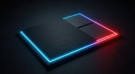 Dark, futuristic platform with vibrant neon lighting