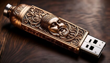 exquisite antique style usb drive with intricate ancient face detailing blending technology with timeless artistry for unique digital storage