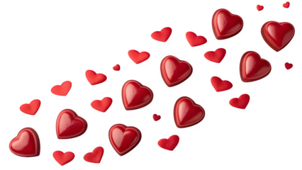 Red Heart Shapes Floating on Soft Pink Background, Minimal Romantic Concept