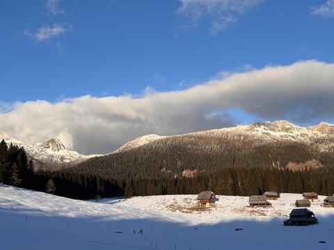 Julian Alps winter landscape, path to Debela pec peak