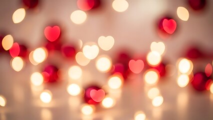 Blurry valentine's day background with heart shaped bokeh lights