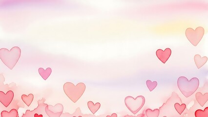 Whimsical pink hearts floating on soft pastel background
