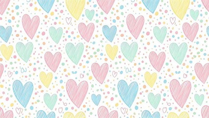 Pastel heart pattern with polka dots on white background