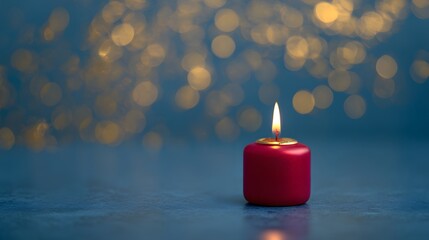Magical winter glow a single red Advent candle illuminates a serene blue surface