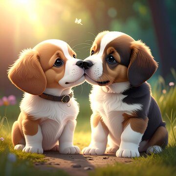 Cachorros dandose un beso