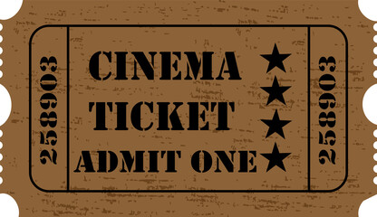 Vintage Cinema Ticket &ldquo;Admit One&rdquo; on Transparent Background