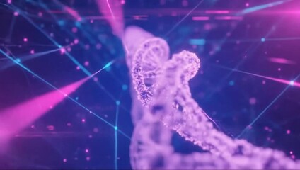 Abstract visualization of a glowing dna strand in a futuristic technological network background - Powered by Adobe
