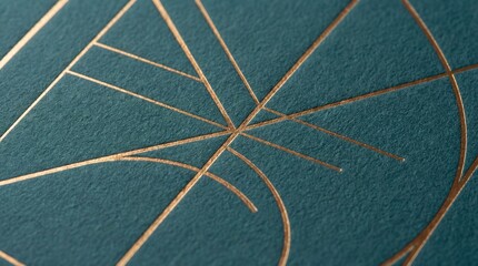 Geometric Lines and Artistic Forms: This abstract composition is a study in precision and design. The intricate interplay of gold lines against a textured teal backdrop.