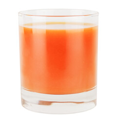 Cold tomato juice in a transparent low glass with fogged glass