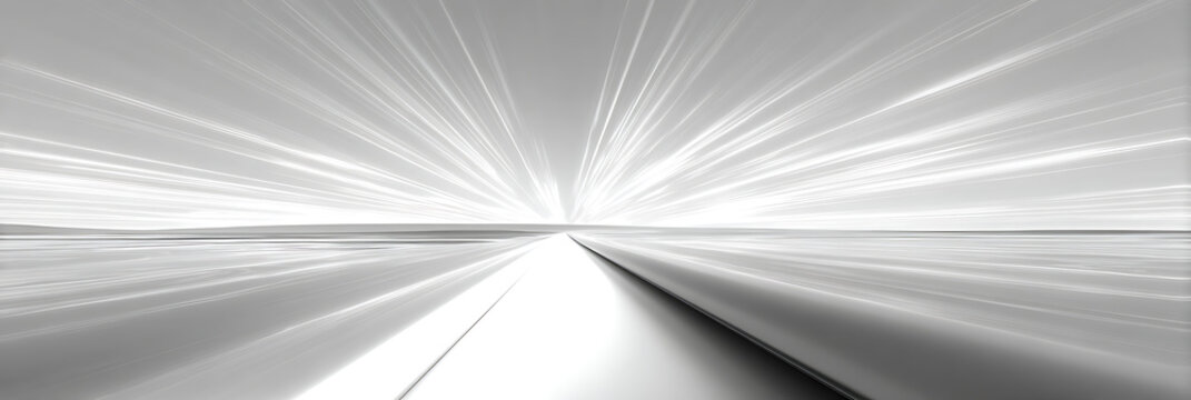 Abstract Silver Speed Lines Converging to Horizon Point Creating Dynamic Motion Blur Effect Ideal for Technology and Futuristic Business Presentations