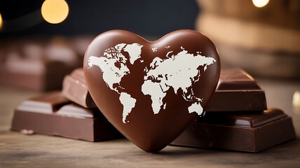 World chocolate day celebration with heart shaped treats and global map design