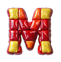 English Alphabet M made of red and yellow colored squares on white background High quality image