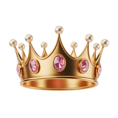Elegant gold crown adorned with pink gemstones and pearls, symbolizing royalty and luxury