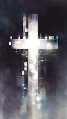 Naklejka premium Glowing Cross Digital Art Symbol of Modern Faith and Technological Innovation Concept