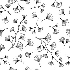 Abstract black flower seamless pattern. Trendy contemporary floral nature shape background illustration.