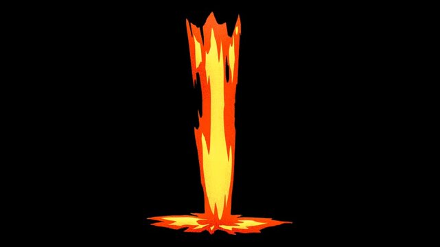 Animated cartoon fire flame rising on dark background, burning heat glow loop abstract energy light effect video