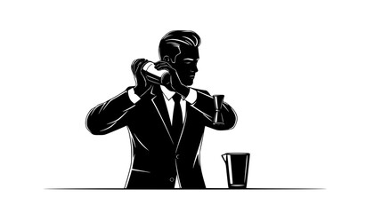 Set of bartender silhouette vector on white background