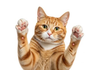Obraz premium An orange cat with white paws isolated on white background
