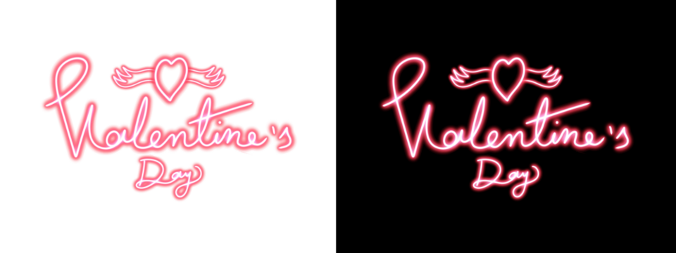 Neon Pink Valentine's Day Hand Lettering Typography with Heart Icon and Wings - Powered by Adobe