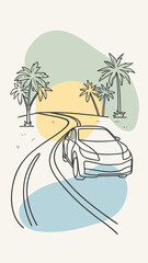 Electric Car Cruising Coastal Highway at Golden Hour