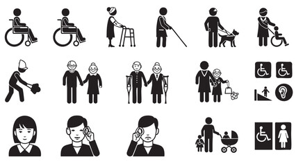 Collection of disability and accessibility icons representing daily activities