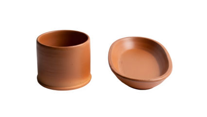 Two terracotta pots isolated on transparent background