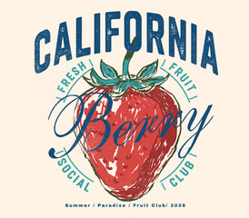 Strawberry fruit print design in vector. girls fashion graphics design. Summer fresh fruit. vintage retro graphics. t-shirt design for men's women's girls and boys