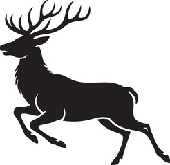 Obraz premium Majestic deer silhouette with large antlers runs freely on a white background illustrating wildlife and natural beauty.