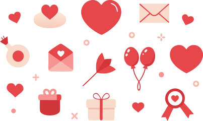 Love hearts gifts balloons flat design illustration