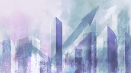 Financial growth illustrated modern watercolor chart reflecting business success and office building landscapes