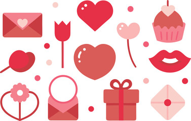 Valentine's day icons collection with hearts and gifts