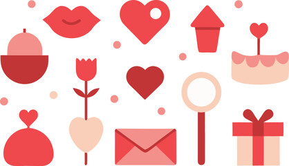 Love symbols collection with hearts and gifts
