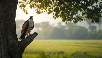 Black-eared Kite, an eastern bird of prey resting on grass and Eucalyptus Trees as part of its migratory pattern, birdwatching
