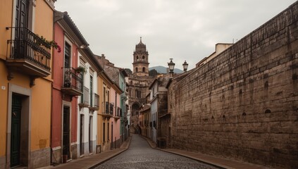 Colorful houses and balconies in a historic town alley, used as a lively backdrop for editorial layouts