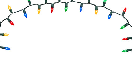Colorful string of christmas lights forming an arch against a pure transparent background