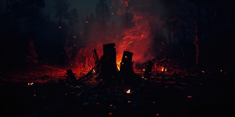 Wildfire burning through trees illustrating deforestation and habitat loss, Earth Day