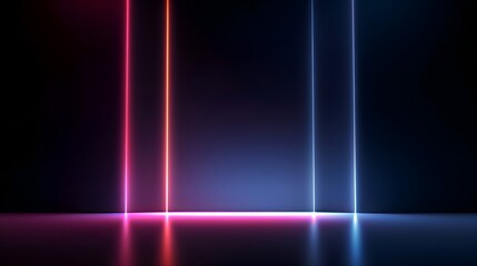 Fototapeta premium Futuristic Neon Light Background with Vertical Glowing Lines on Dark Scene