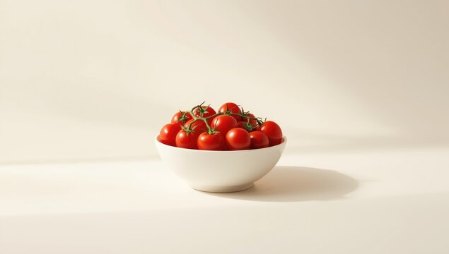 Fresh cherry tomatoes in a white bowl with an isolated background, highlighting nutritious eating habits, Nutrition Awareness Month