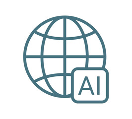 Global network symbol with ai initials inside a square representing artificial intelligence.