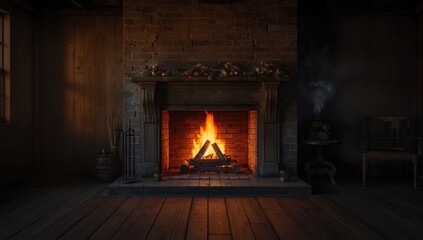 Fireplace scene with crackling fire and stacked logs, highlighting traditional heating methods