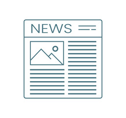 Newspaper icon in outline and filled solid style, simple graphic representation of a folded publication with articles and a square image placeholder