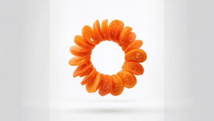 Levitating carrot slices on a white backdrop for culinary ingredient showcase