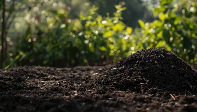 Vegetable garden with organic fertilizer derived from goat dung, highlighting natural soil enrichment techniques