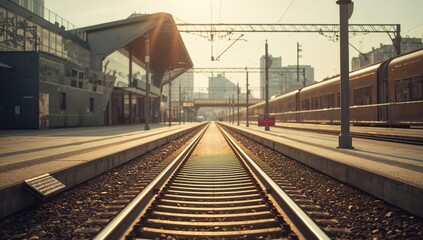 Landscape of empty railway track, serving as a background for text layout and design purposes