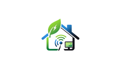 A green leafy house icon isolated on transparent background with wifi signal