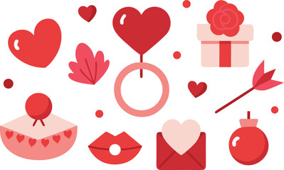 Red hearts gifts lips valentine's day elements