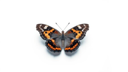 Fototapeta premium Brightly colored butterfly on a white backdrop, suitable for editorial header backgrounds